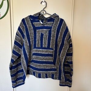Unisex Emisa Blue and Grey Striped Baja Jacket (or “Drug Rug”